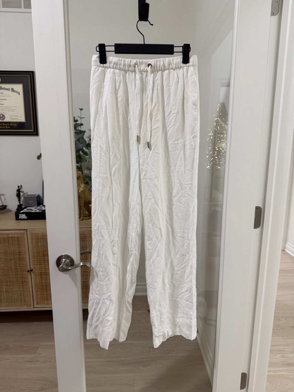 NWT thirtyyears White Drawstring Linen Blend Wide-Leg Pants